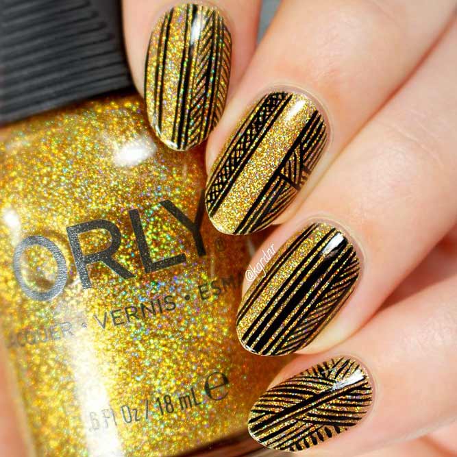 Gold Nails With Stamping