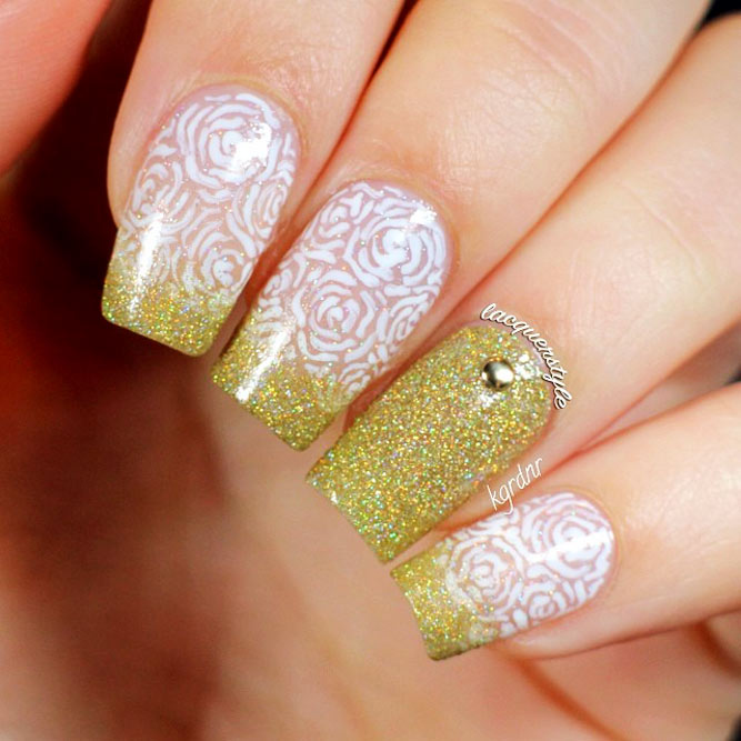 Trendy Ombre Nail Designs With Gold Glitter