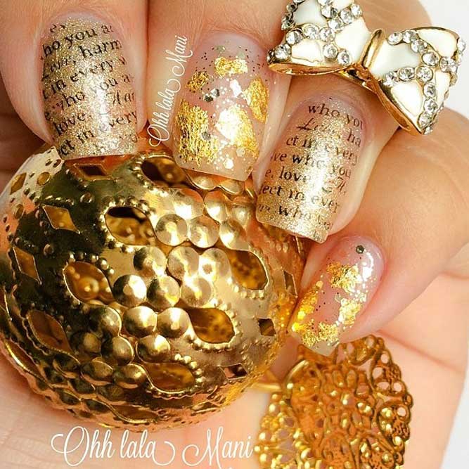 Gold Nails With Stamping