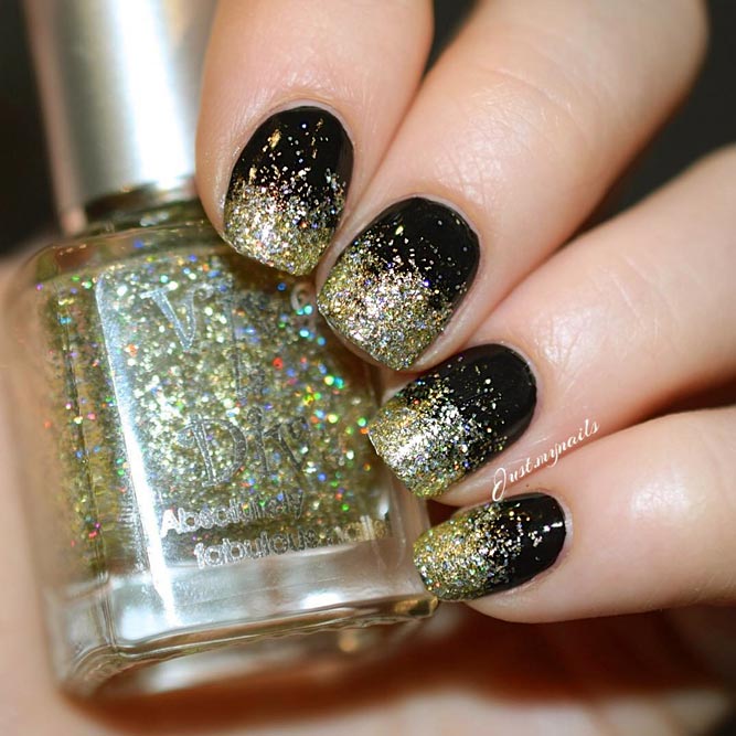 Trendy Ombre Nail Designs With Gold Glitter