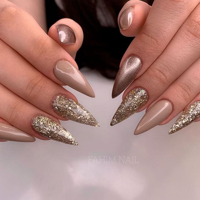 Easy Gold Nail Design #easynailart #stilettonails