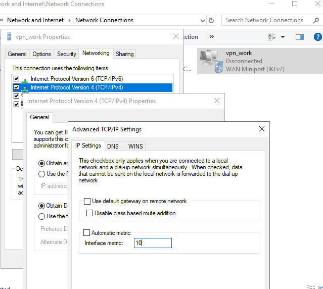 change vpn interface metric on windows 10