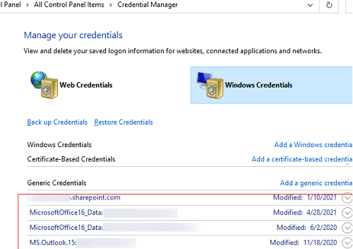 clear cached credentials in windows