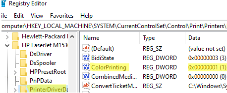 ColorPrinting registry parameter for windows printers