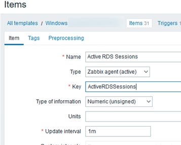 Create PowerShell script in Zabbix template