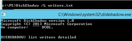 diskshadow get vss writers