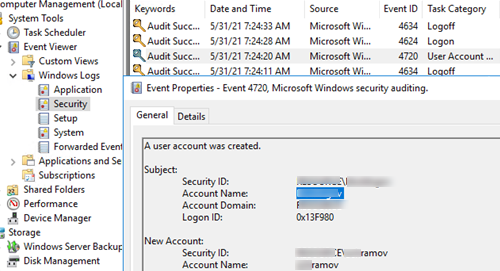 Event ID 4720 - A user account was created.