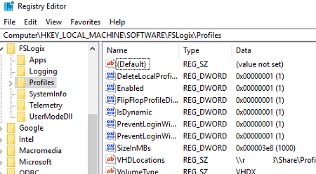 FSLogix setting in the registry