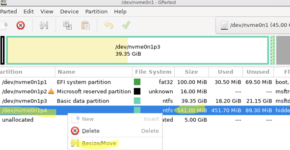 move recovery partition in windows