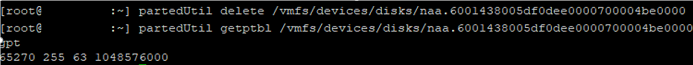 partedUtil delete vmfs partition