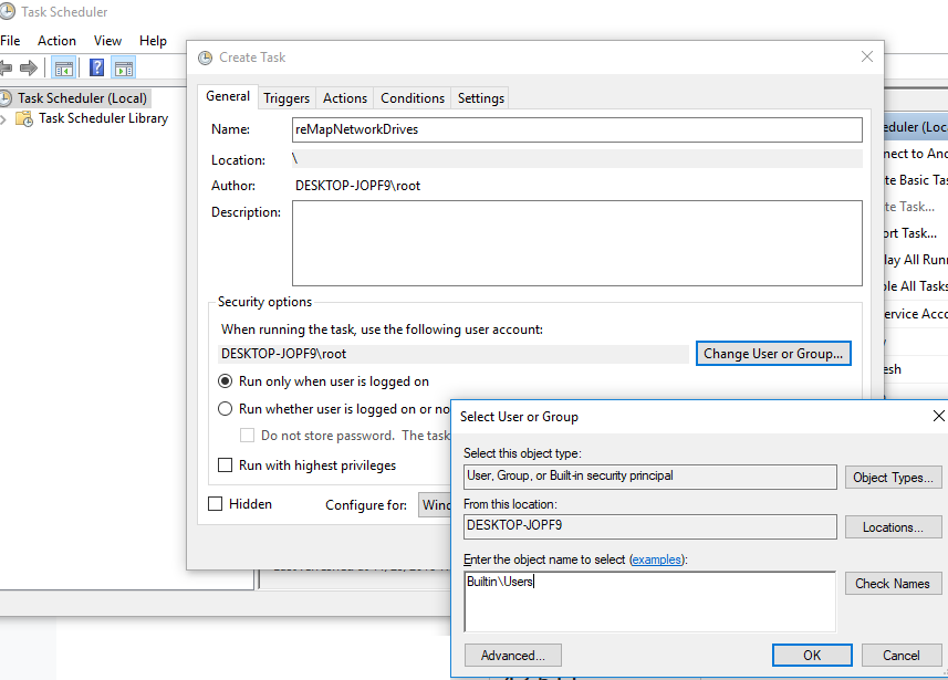 reMapNetworkDrives using task Scheduler 