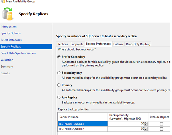 replica backup preferences