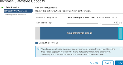 set new vmware vmfs datastore size