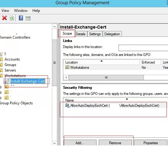 ssl certificate installation policy with security filter