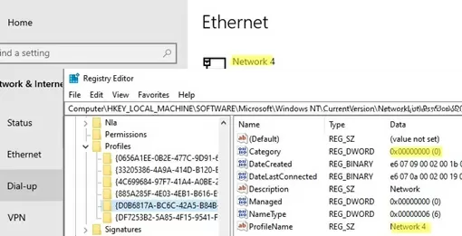 change network profile on windows via registry