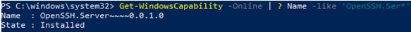 check openssh server feature installed on windows Get-WindowsCapability