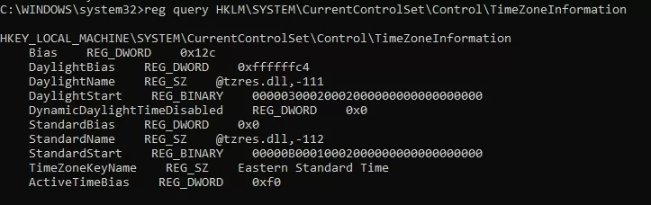 check current timezone via registry