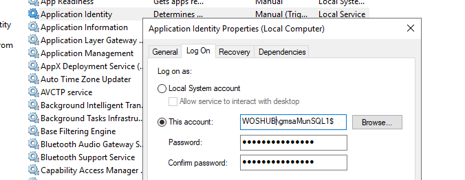 configure windows service to run from gMSA service account