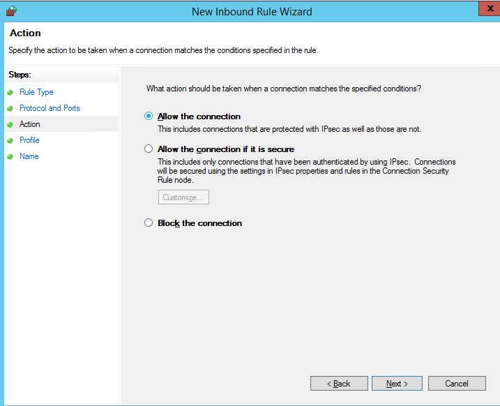 firewall rule - allow the connection