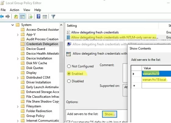 gpo: allow delegating ntlm credentials for hyper-v server