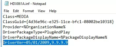 inf file: DriverVer=05/01/2009,9.9.9.9