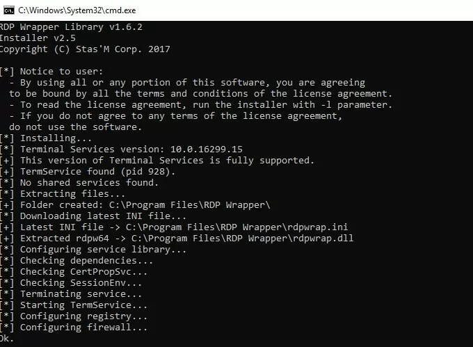 installing install RDP Wrapper Library in windows 10