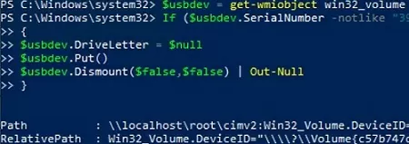 powershell: eject not allowed usb drive