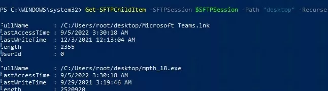 powershell: list files in sftp folder