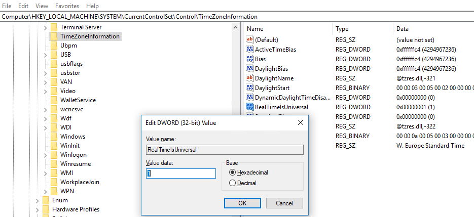 RealTimeIsUniversal TimeZoneInformation