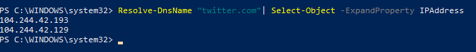 Resolve-DnsName: using powershell to convert domainname to IP address