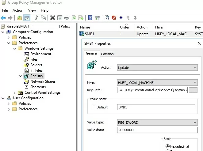 smb1 server disable via gpo