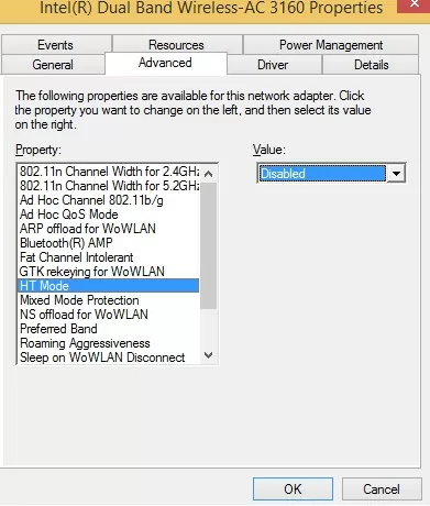 wifi disable Hight Throughput mode