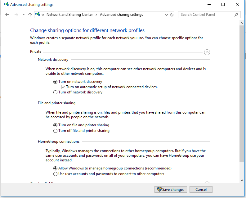 windows 10 Advanced sharing settings